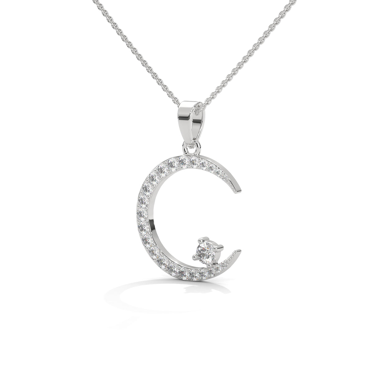 Crescent Solitaire Moon Pendant