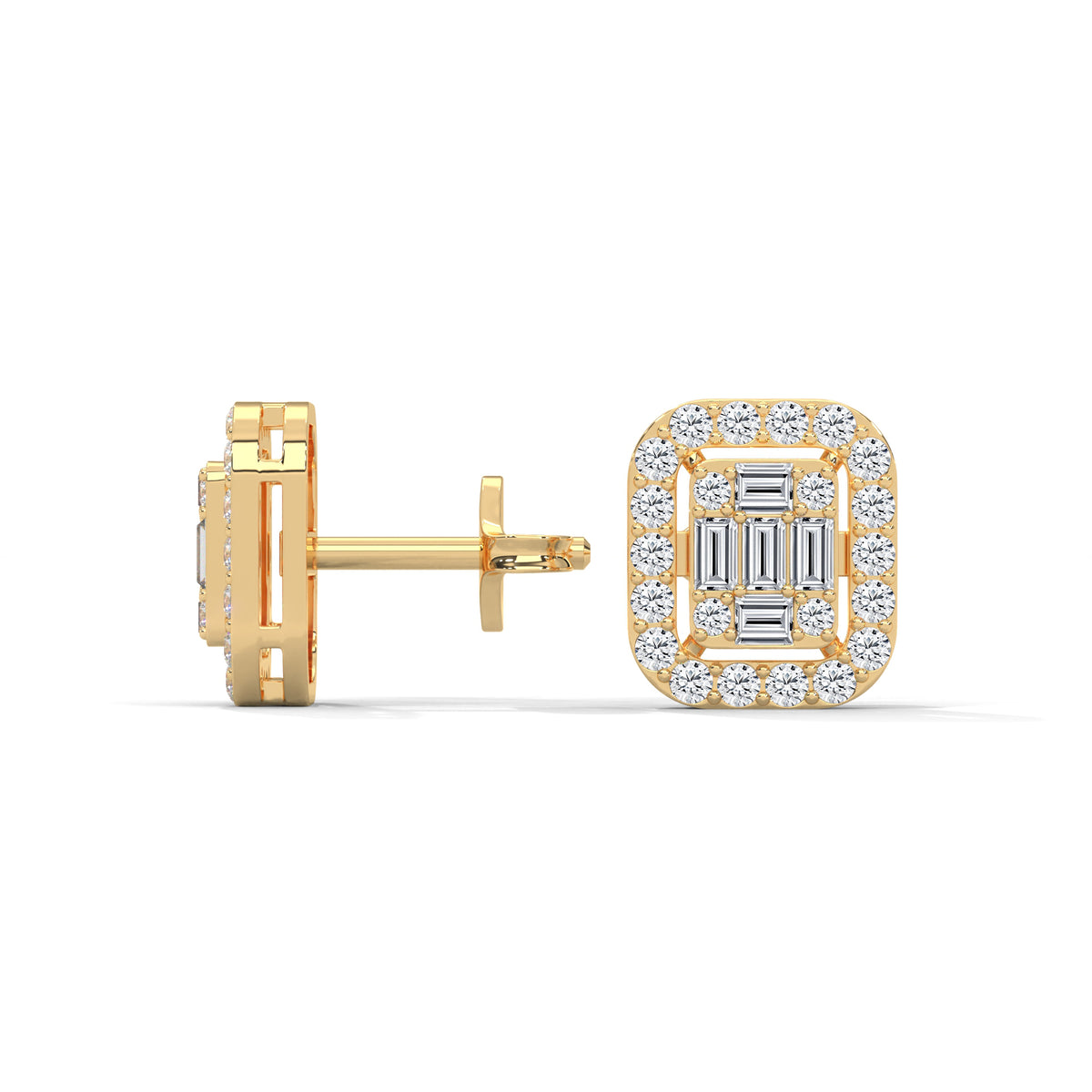 Baguette Halo Cluster Stud Earrings