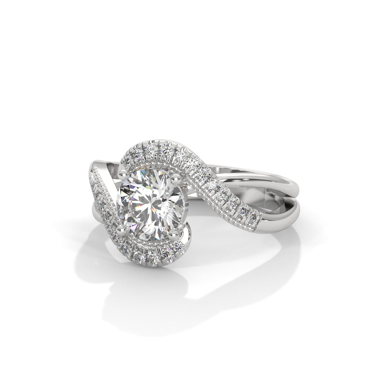Swirl Halo Solitaire Ring