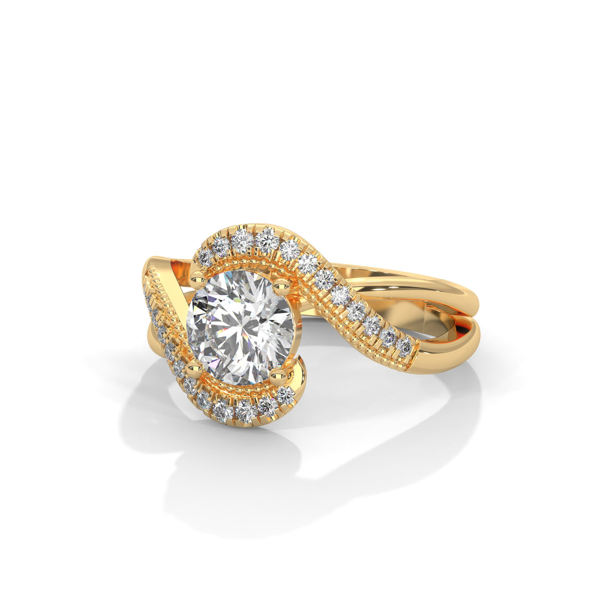 Swirl Halo Solitaire Ring