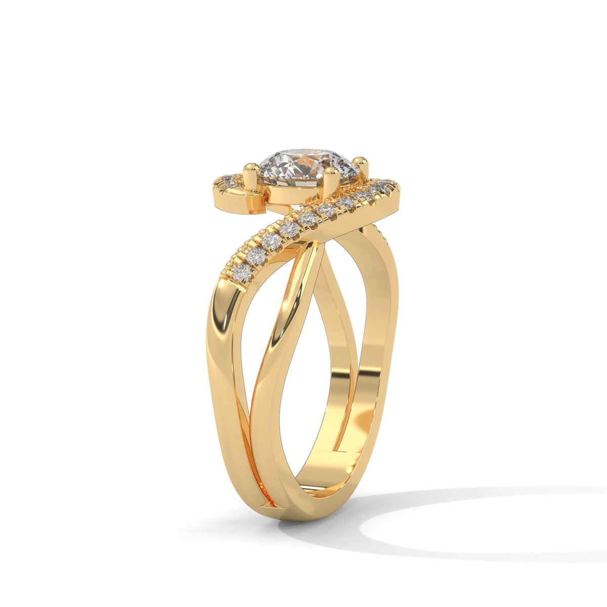 Swirl Halo Solitaire Ring