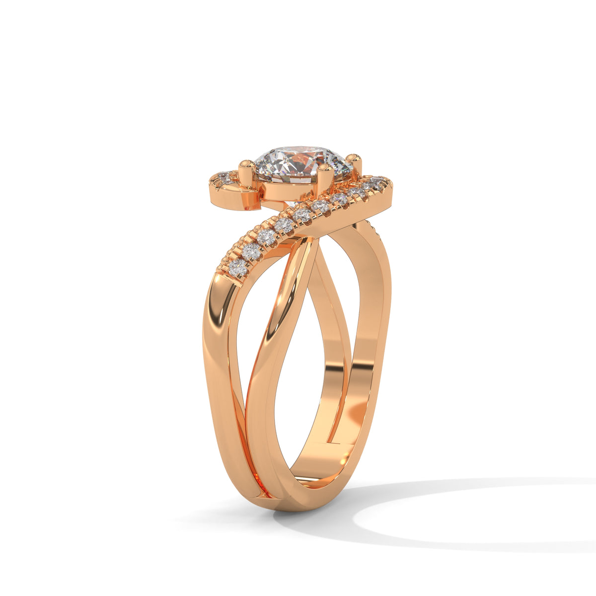 Swirl Halo Solitaire Ring