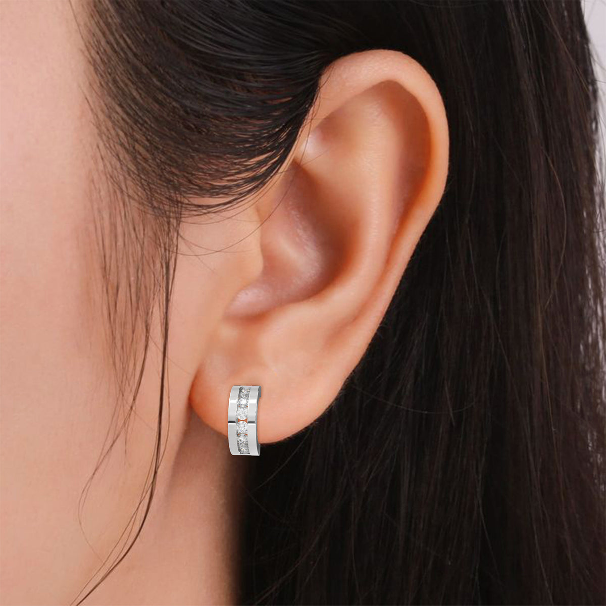 Brilliant Row Huggie Earrings