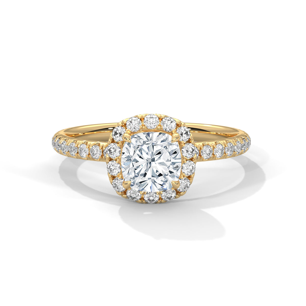 Cushion Halo Bloom Solitaire Ring