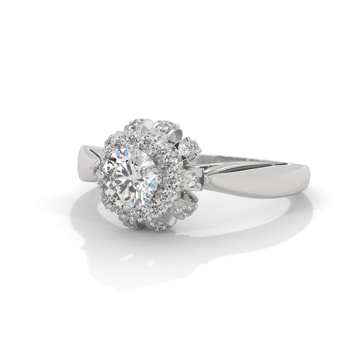 Snowflake Halo Solitaire Ring