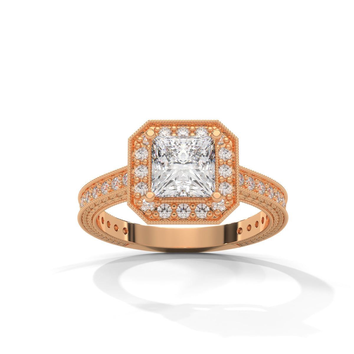 Royal Milgrain Halo Solitaire Ring