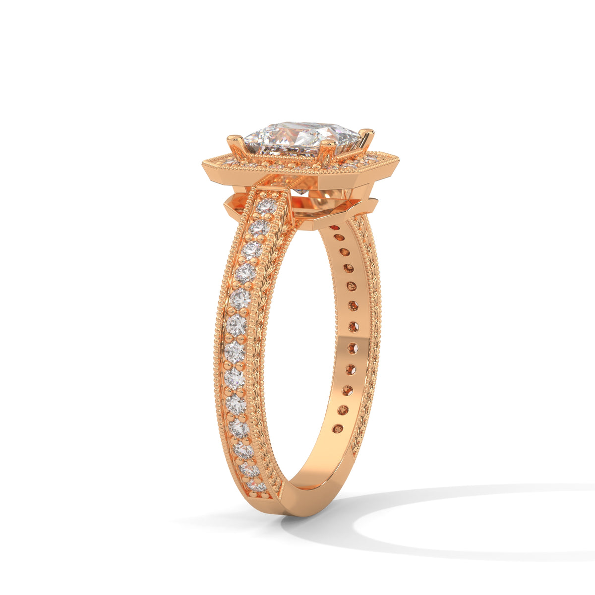 Royal Milgrain Halo Solitaire Ring